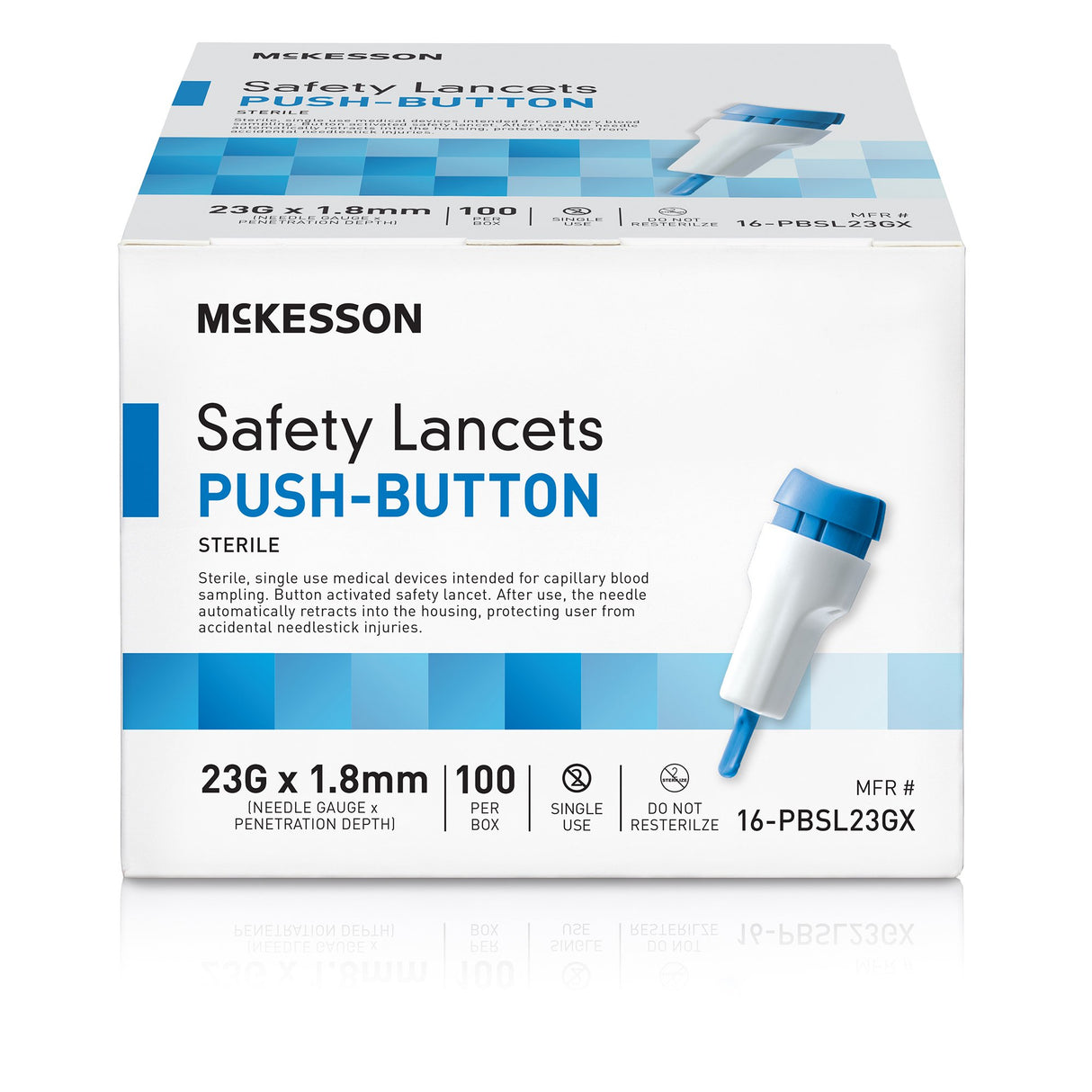McKesson Safety Lancets, 23G Push-Button (100 Count)