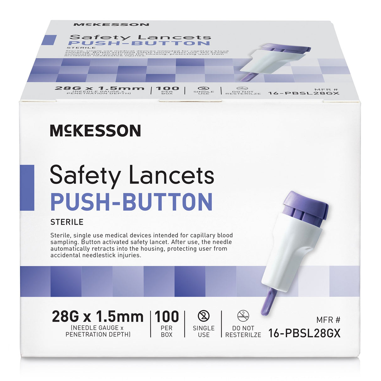 McKesson Safety Lancets, 28G Push-Button (100 Count)