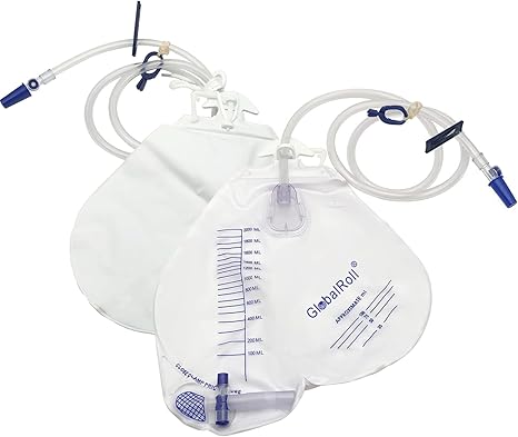 GlobalRoll Urinary Drainage Bag with Anti-Reflux Chamber (2000 mL, 48" Tube)