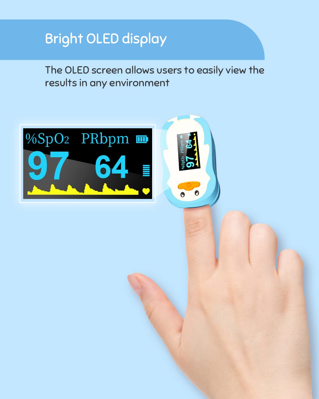 Kids Penguin Fingertip Pulse Oximeter (Blue)