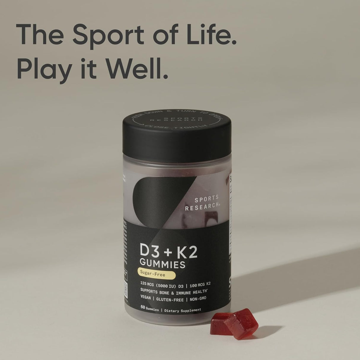 Sports Research Vegan Vitamin D3 + K2 Gummies – 5000 IU D3, MK-7 K2