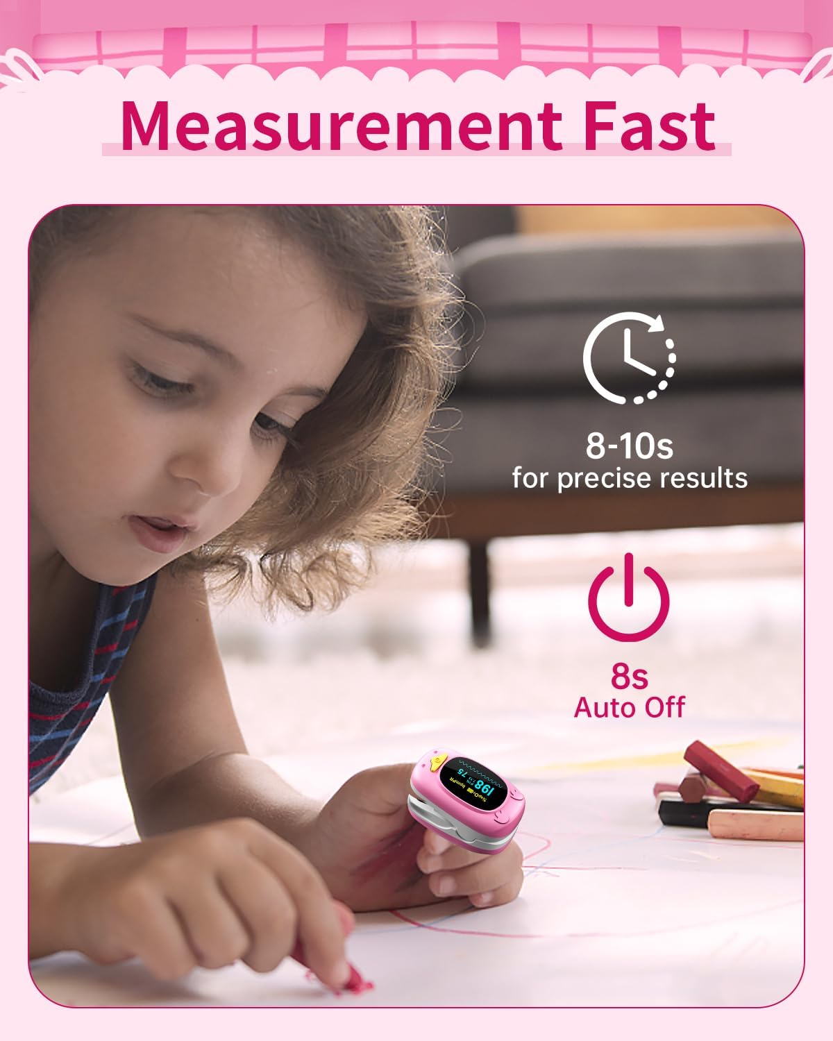 HealthTree Children's Fingertip Pulse Oximeter (Pink)