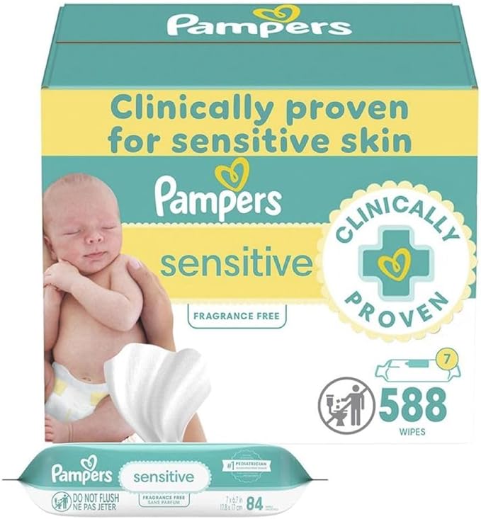 Pampers Sensitive Baby Wipes – 588 Count (7 Refill Packs, Unscented)