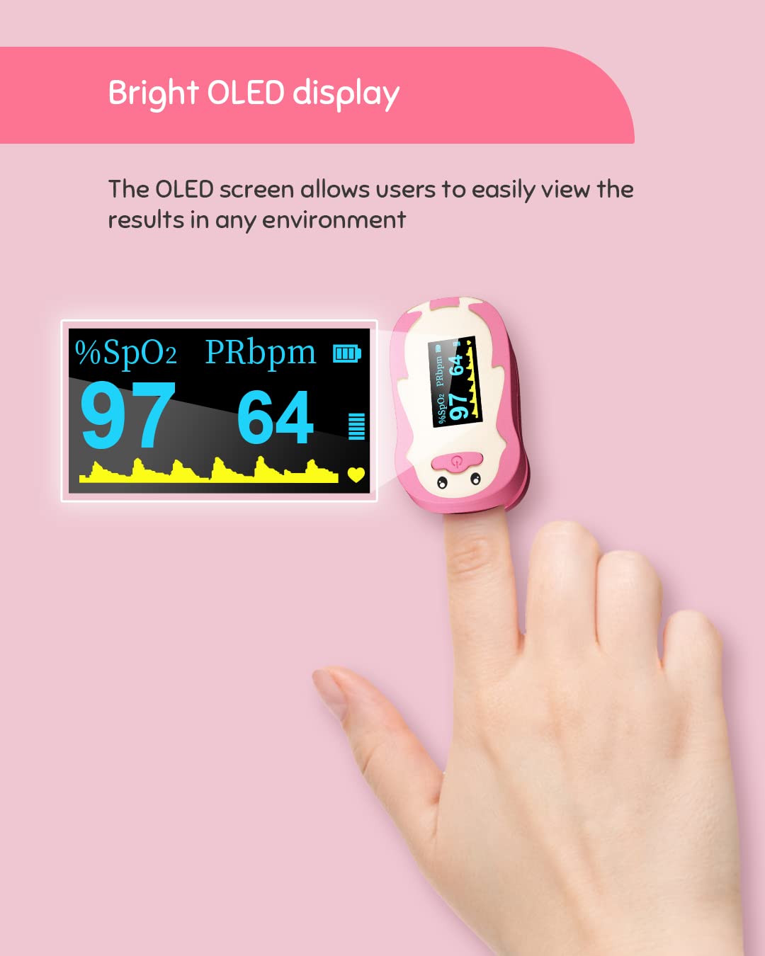 Kids Penguin Fingertip Pulse Oximeter (Pink)