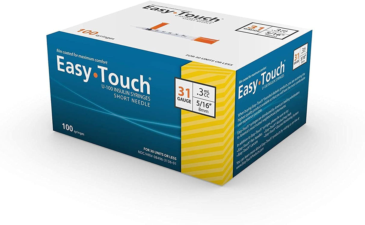 EasyTouch U-100 Medical Syringes, 0.3mL, 31G, 8mm (100 Count)