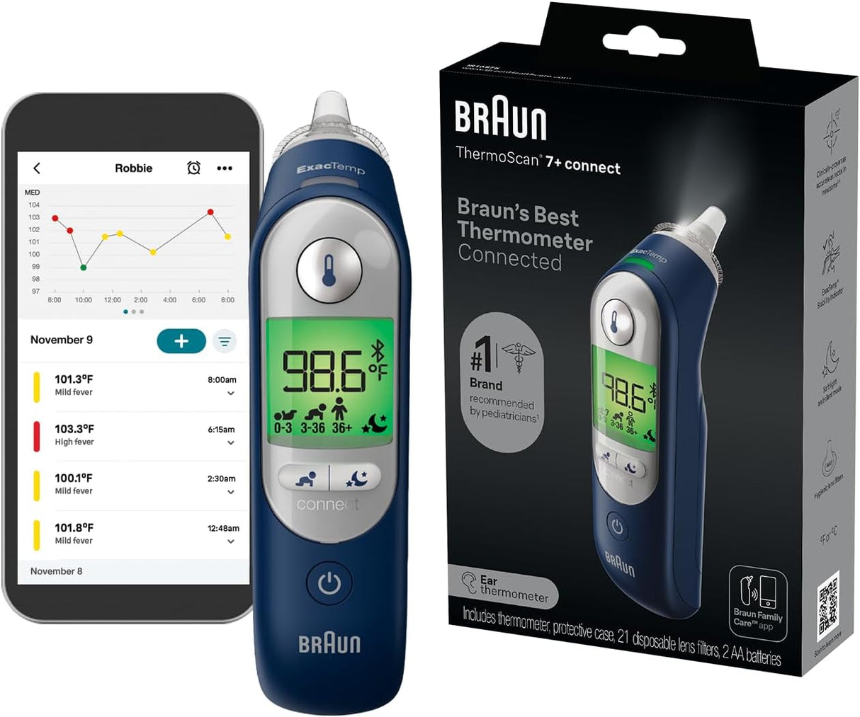 Braun ThermoScan 7+ Connect Ear Thermometer - Age Precision, App Sync
