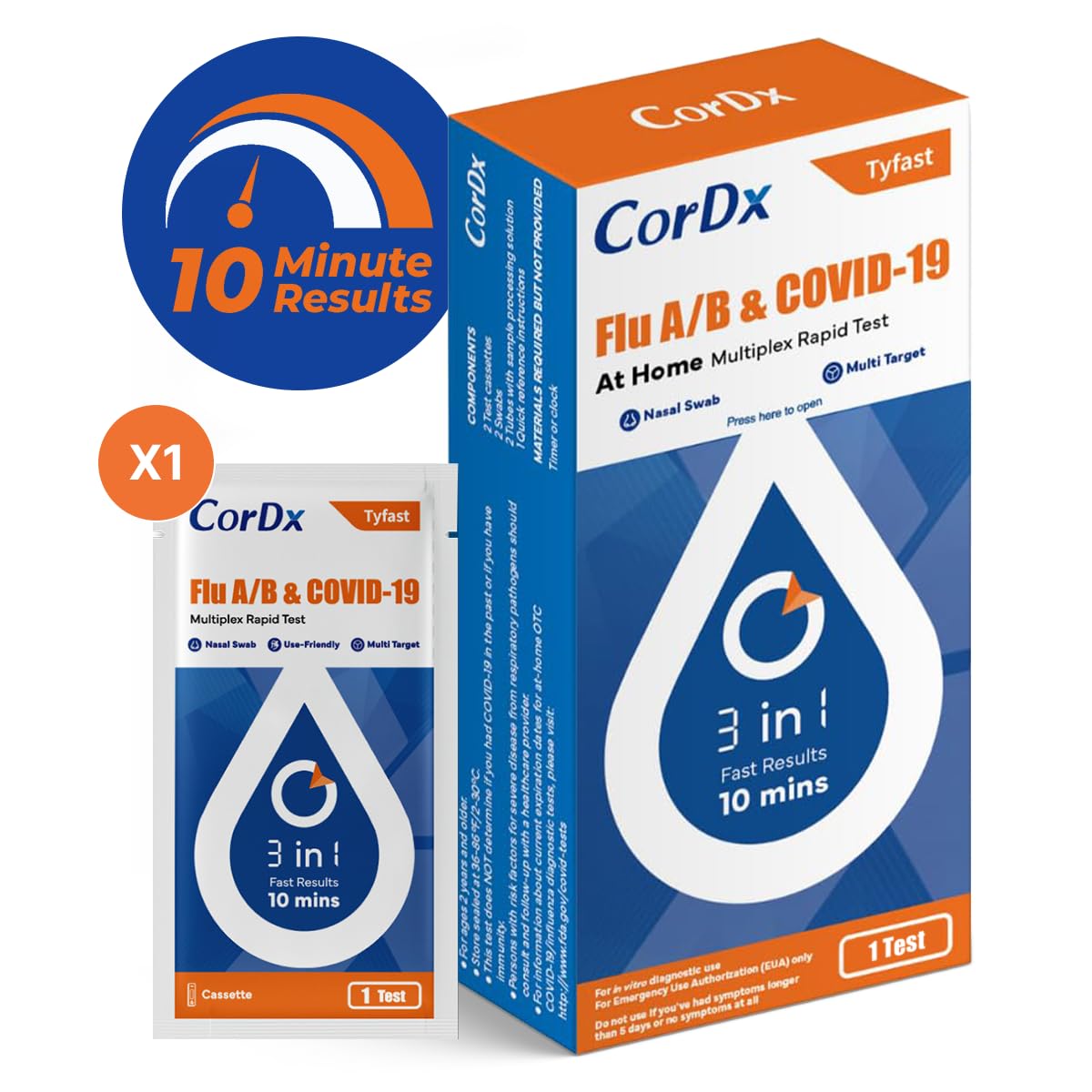 CorDx TyFast 3-in-1 Flu A/B & COVID-19 Home Test