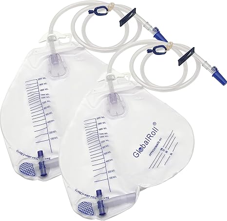 GlobalRoll Urinary Drainage Bag with Anti-Reflux Chamber (2000 mL, 48" Tube)