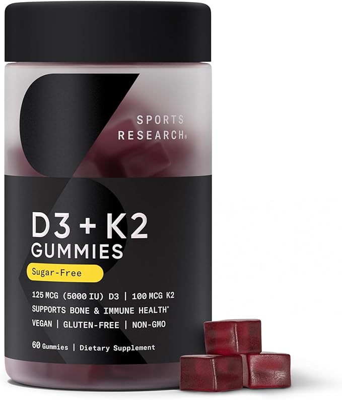 Sports Research Vegan Vitamin D3 + K2 Gummies – 5000 IU D3, MK-7 K2