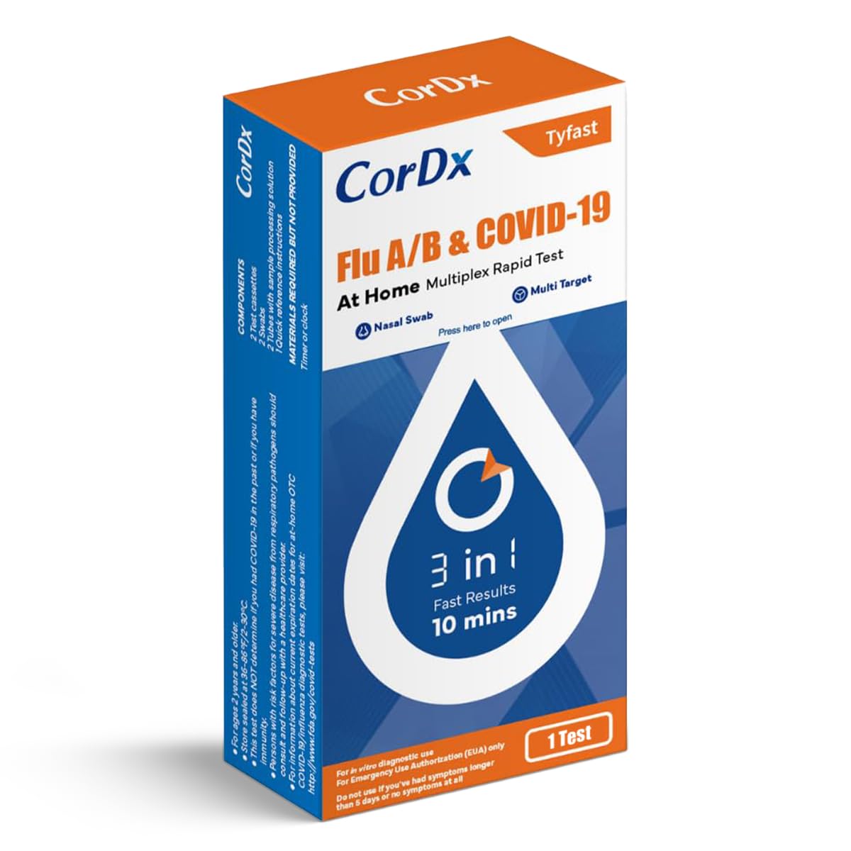 CorDx TyFast 3-in-1 Flu A/B & COVID-19 Home Test