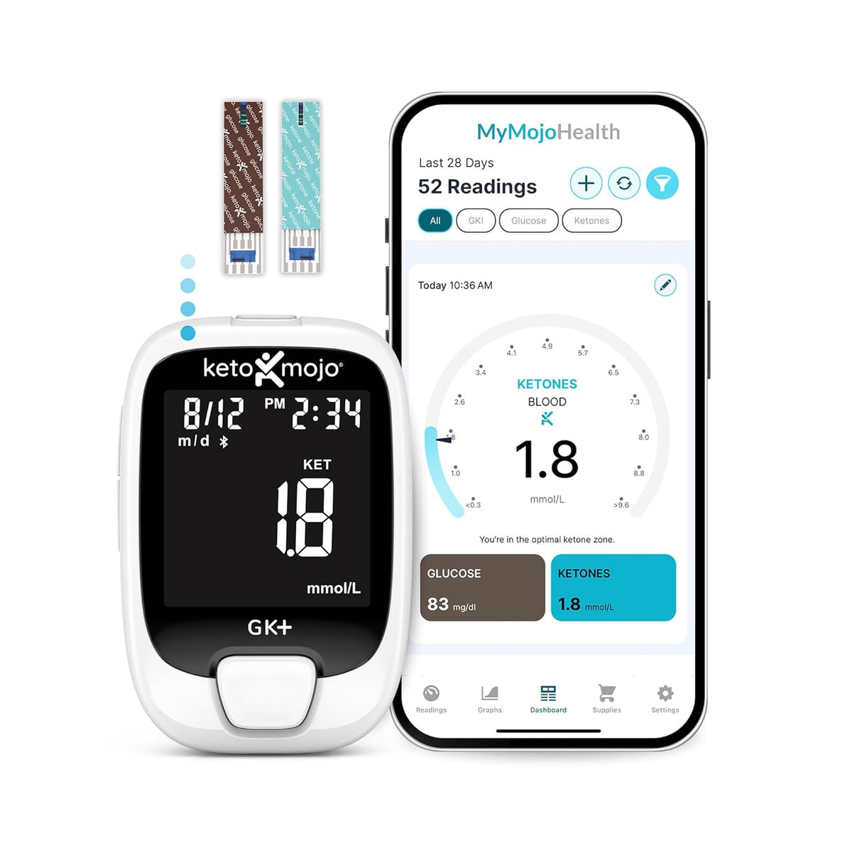 Keto-Mojo GK+ Bluetooth Glucose & Ketone Testing Kit