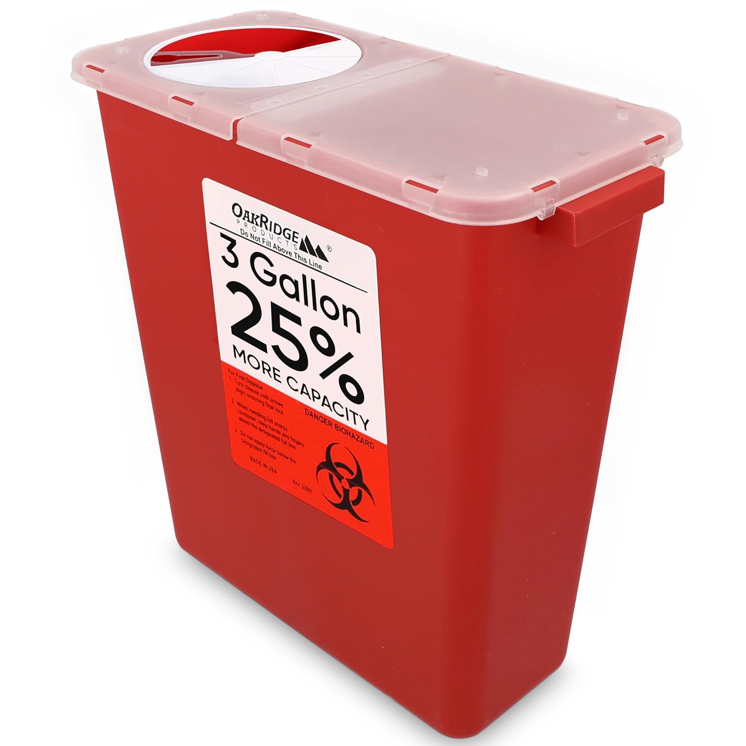 Oakridge Products Large Sharps Container 3 Gallon Biohazard Disposal