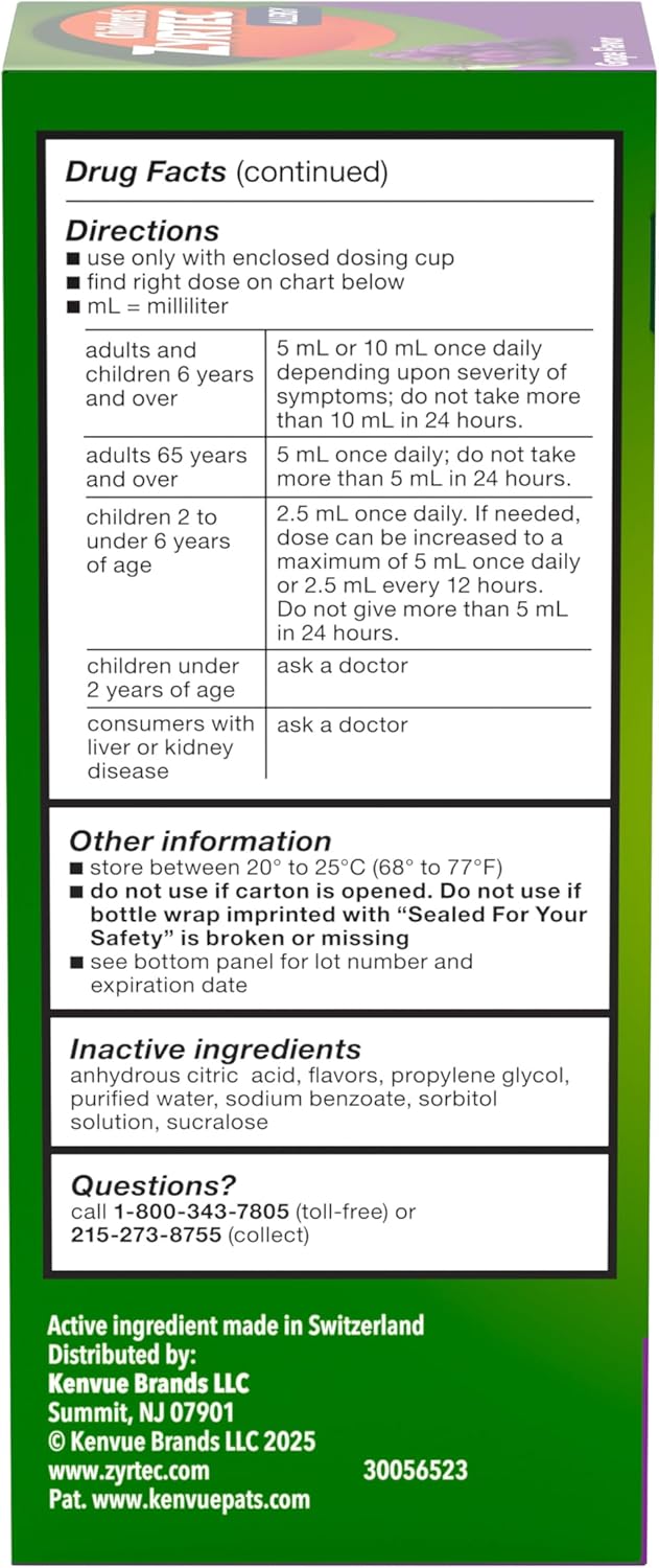 Zyrtec Children’s Allergy Relief Syrup Grape 8 oz – Cetirizine