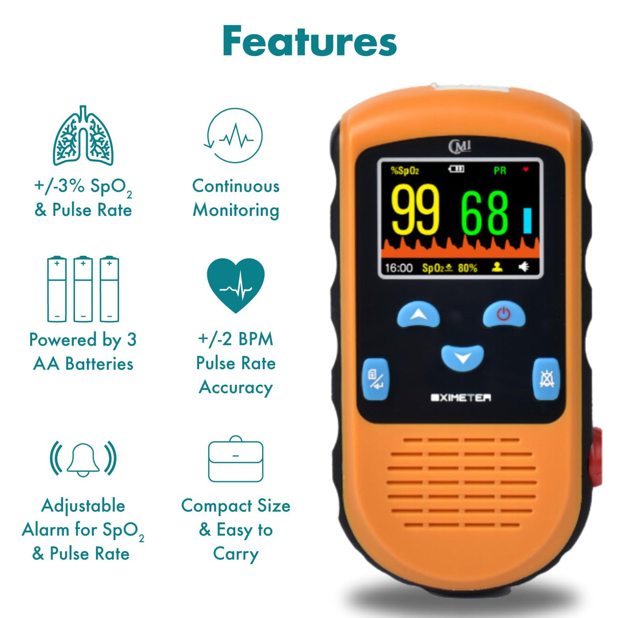 CMI Health Battery Operated Handheld Pulse Oximeter with Infant Foot Sensor & Adult Spot-Check