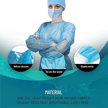 Medical Nation Disposable Isolation Gowns – 50 Pack, Level 2, Fluid-Resistant, Universal Fit