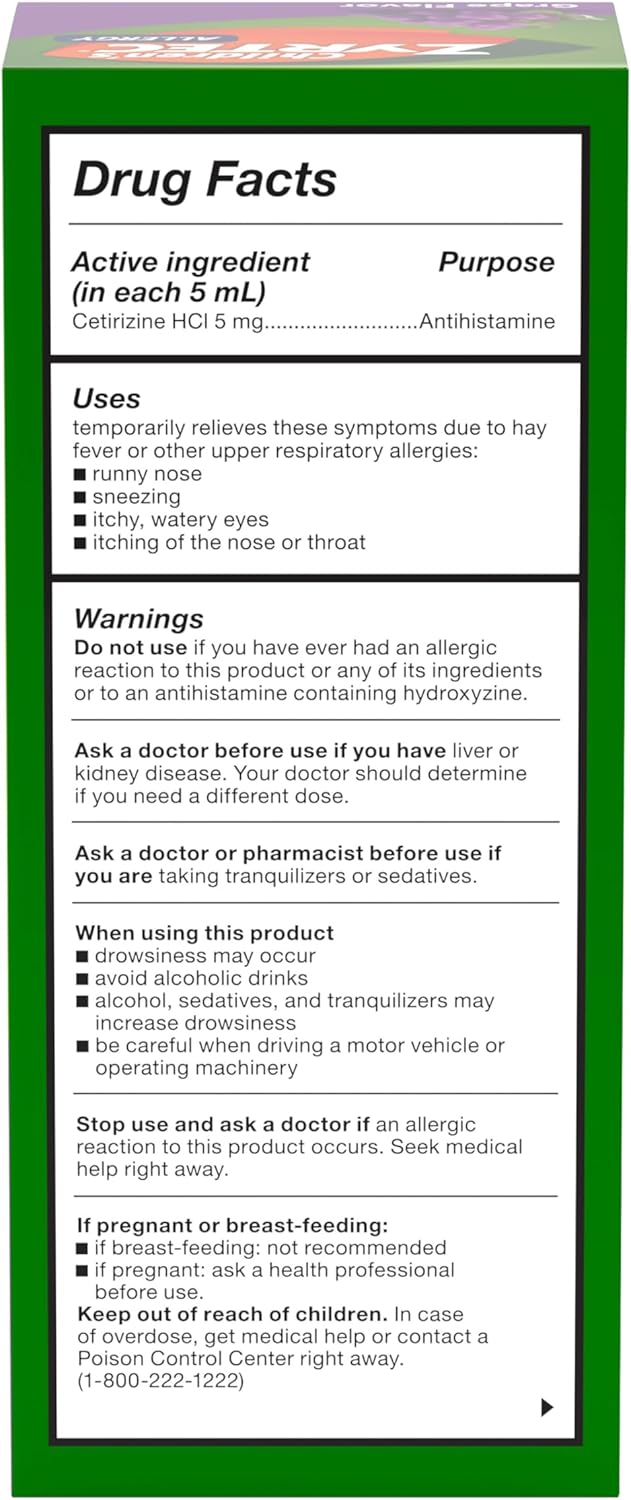 Zyrtec Children’s Allergy Relief Syrup Grape 8 oz – Cetirizine