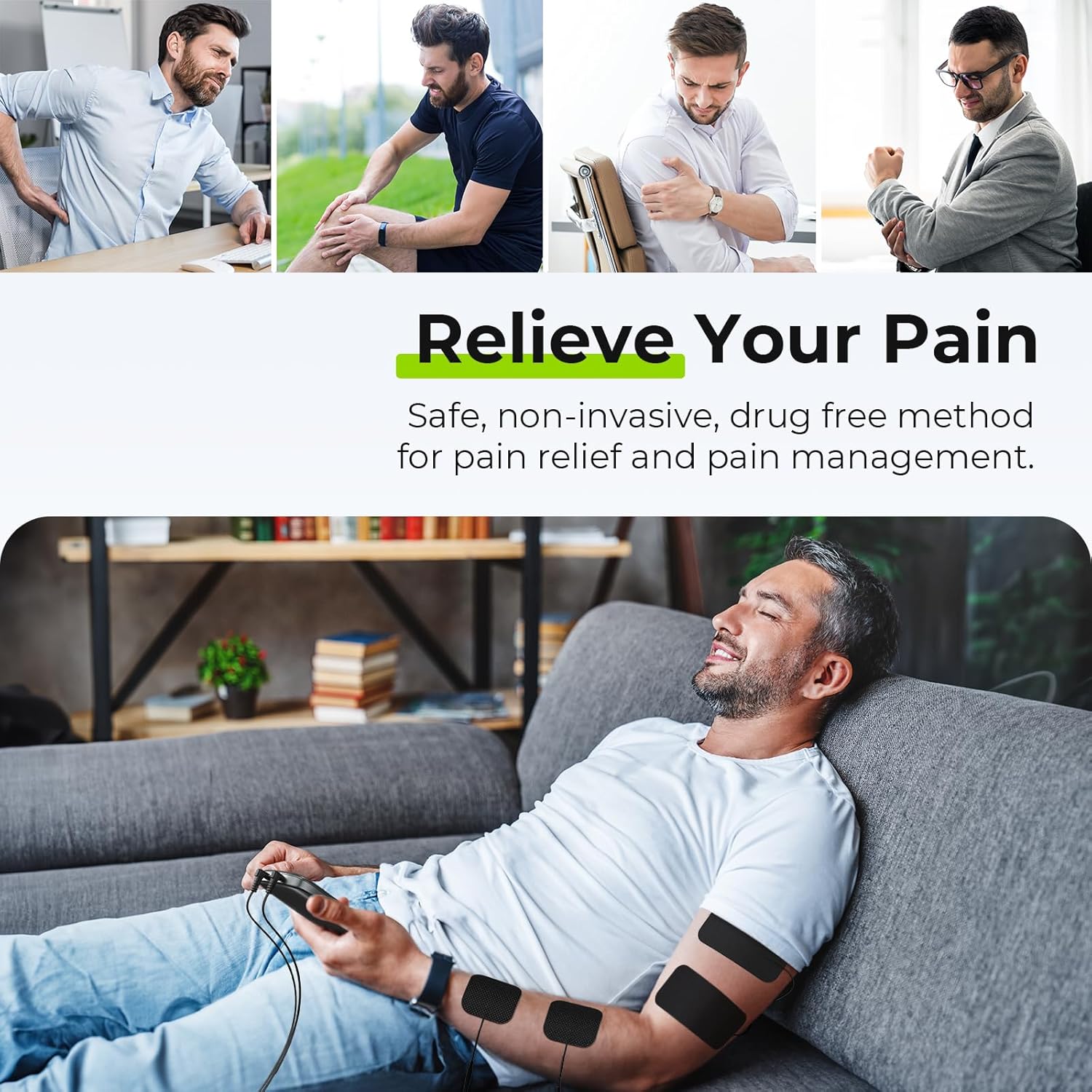 AUVON 3-in-1 TENS Unit Muscle Stimulator with Protective Case