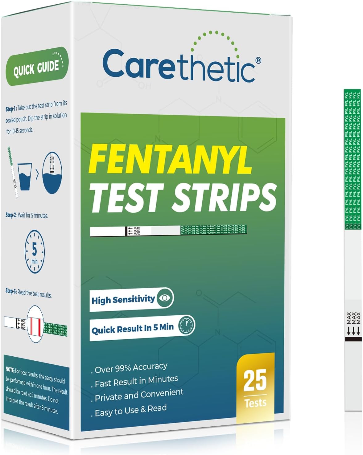 Carethetic Fentanyl Test Strips, Rapid Detection (25 Pack)