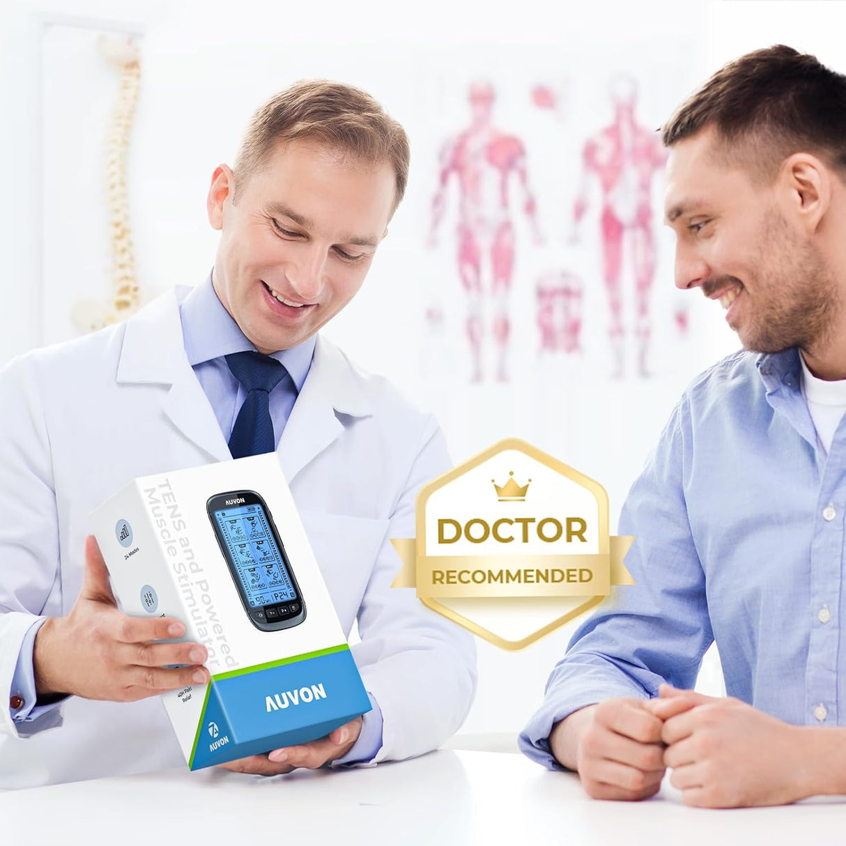 AUVON 3-in-1 TENS Unit Muscle Stimulator with Protective Case