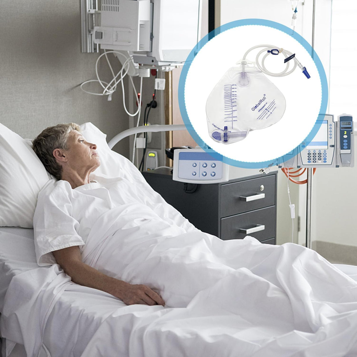 GlobalRoll Urinary Drainage Bag with Anti-Reflux Chamber (2000 mL, 48" Tube)