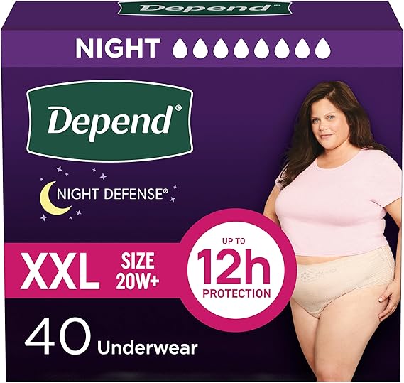 Depend Night Defense Women’s Incontinence Underwear, XX-Large, Blush