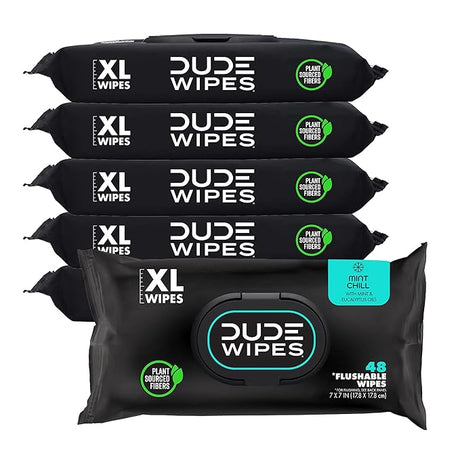 DUDE Wipes – Extra Large Flushable Wipes (6-Pack, 288 Wipes)