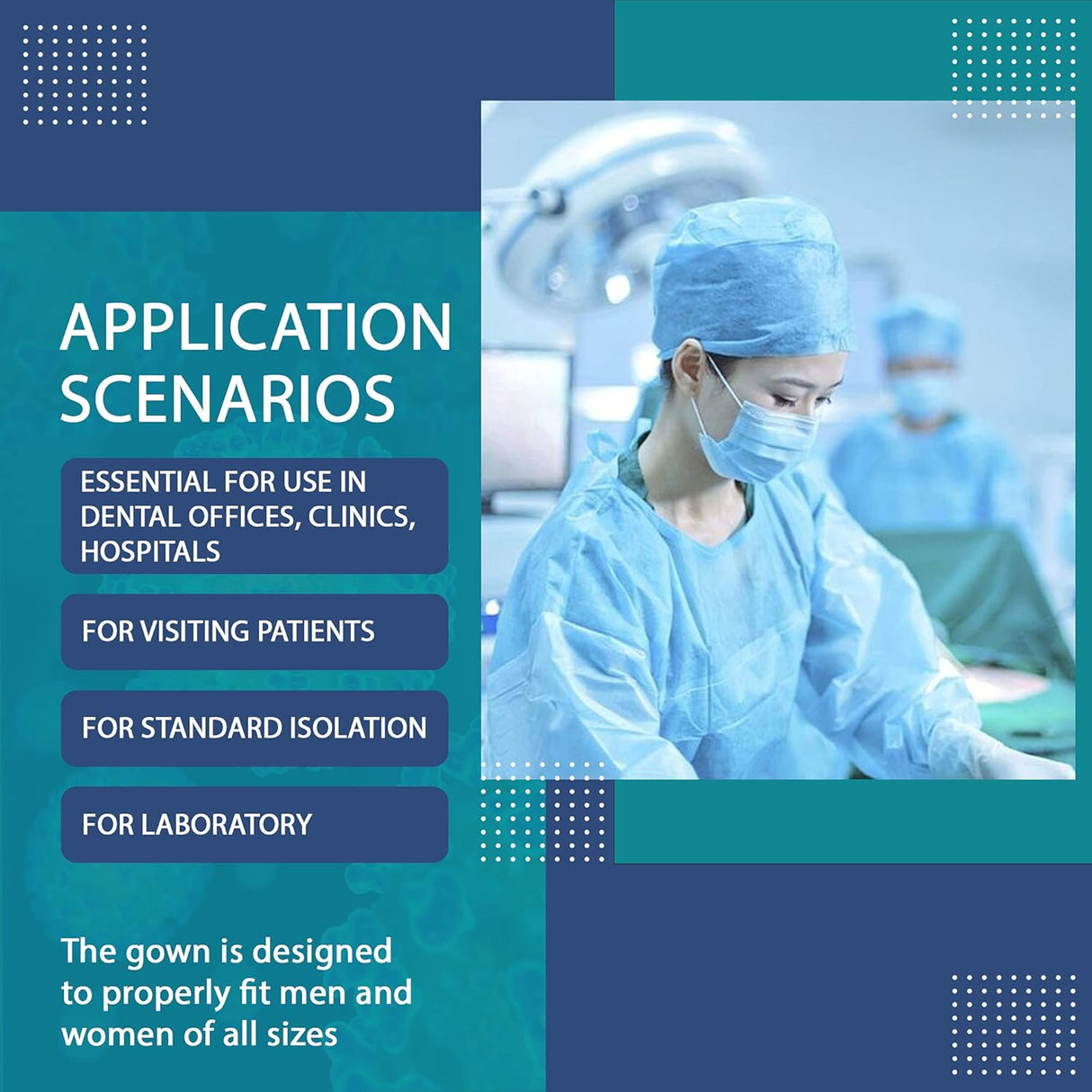 Medical Nation Disposable Isolation Gowns – 50 Pack, Level 2, Fluid-Resistant, Universal Fit