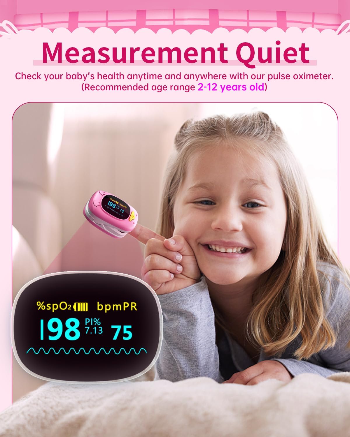 HealthTree Children's Fingertip Pulse Oximeter (Pink)