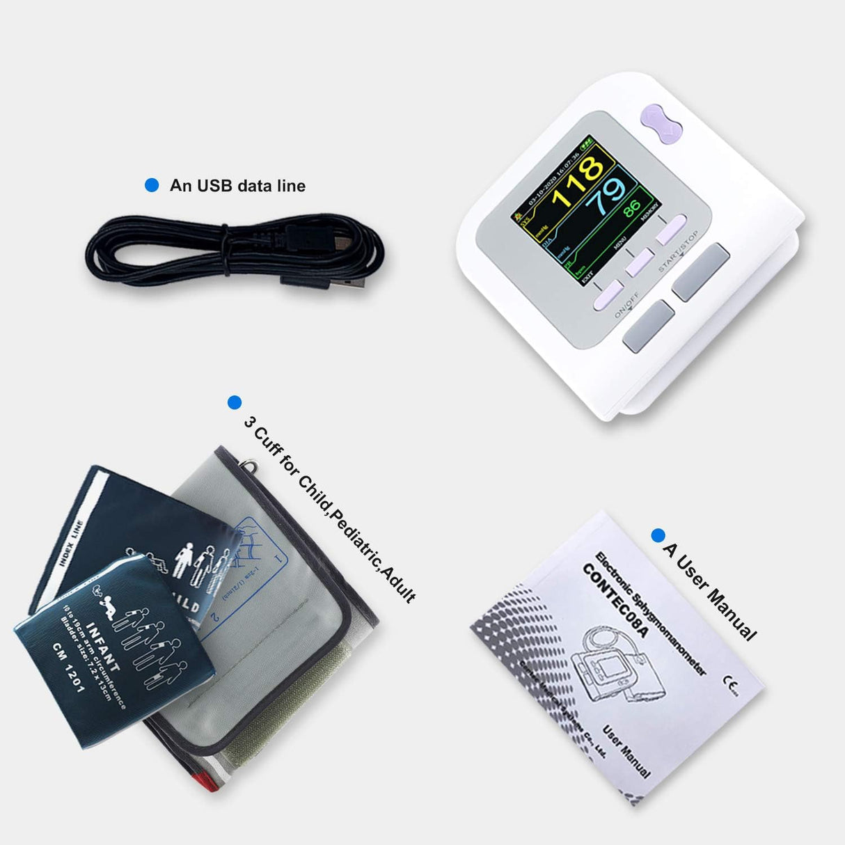 CONTEC 08A Digital Upper Arm Blood Pressure Monitor with 3 Cuffs