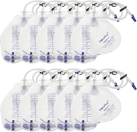 GlobalRoll Urinary Drainage Bag with Anti-Reflux Chamber (2000 mL, 48" Tube)