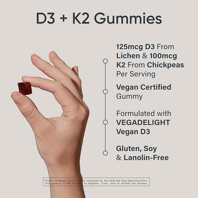 Sports Research Vegan Vitamin D3 + K2 Gummies – 5000 IU D3, MK-7 K2