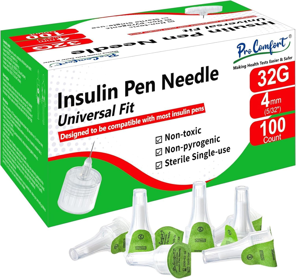 32G 4mm (1/4") Insulin Pen Needles (100 Count) – Universal Fit