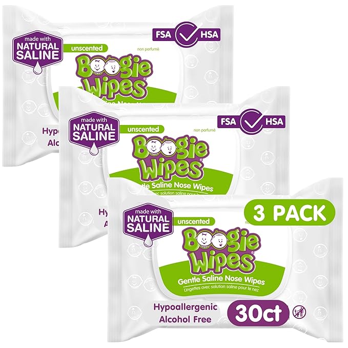 Boogie Saline Nose Wipes for Baby & Kids – Unscented, Aloe-Infused