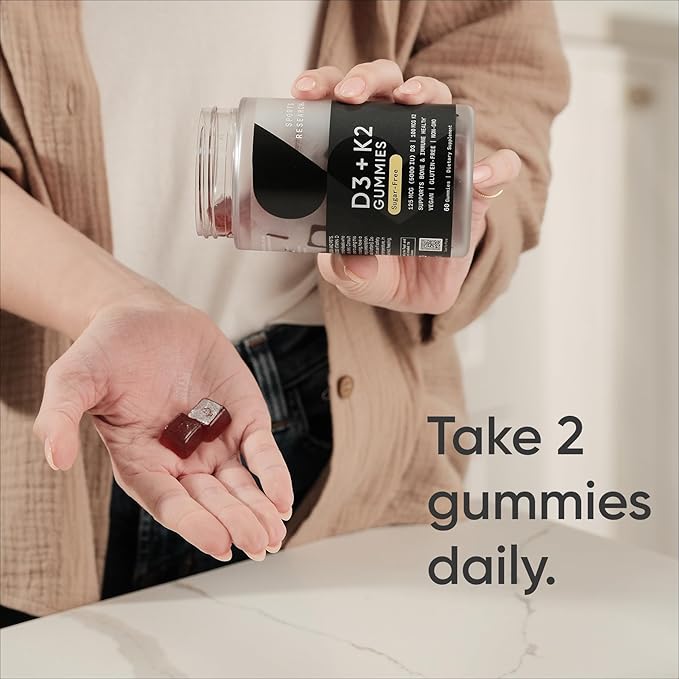 Sports Research Vegan Vitamin D3 + K2 Gummies – 5000 IU D3, MK-7 K2