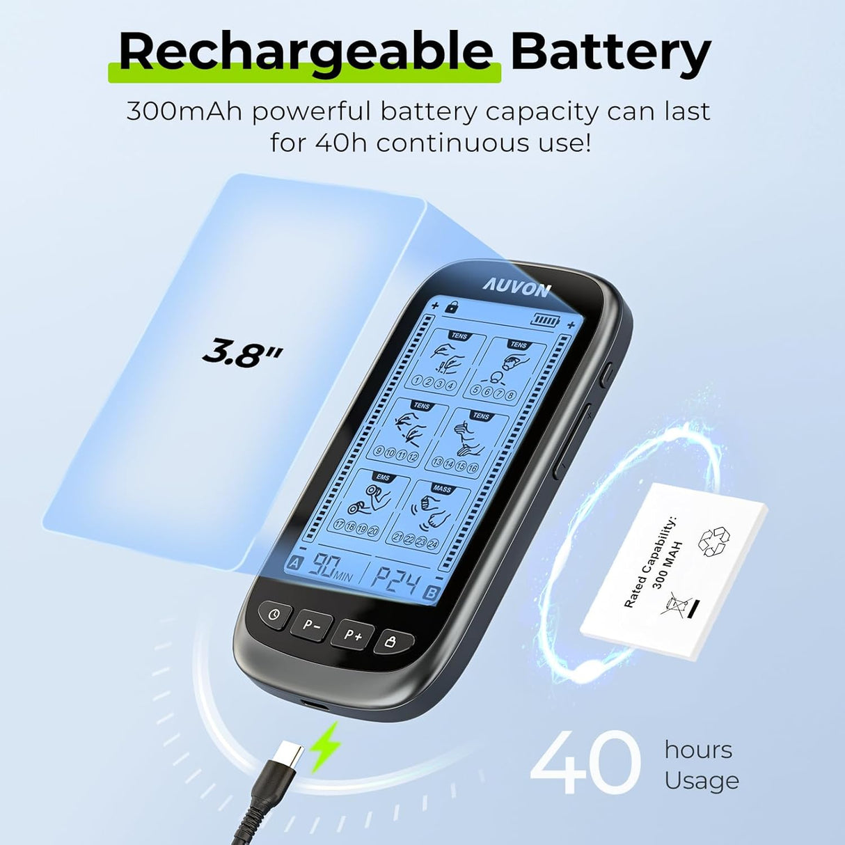 AUVON 3-in-1 TENS Unit Muscle Stimulator with Protective Case