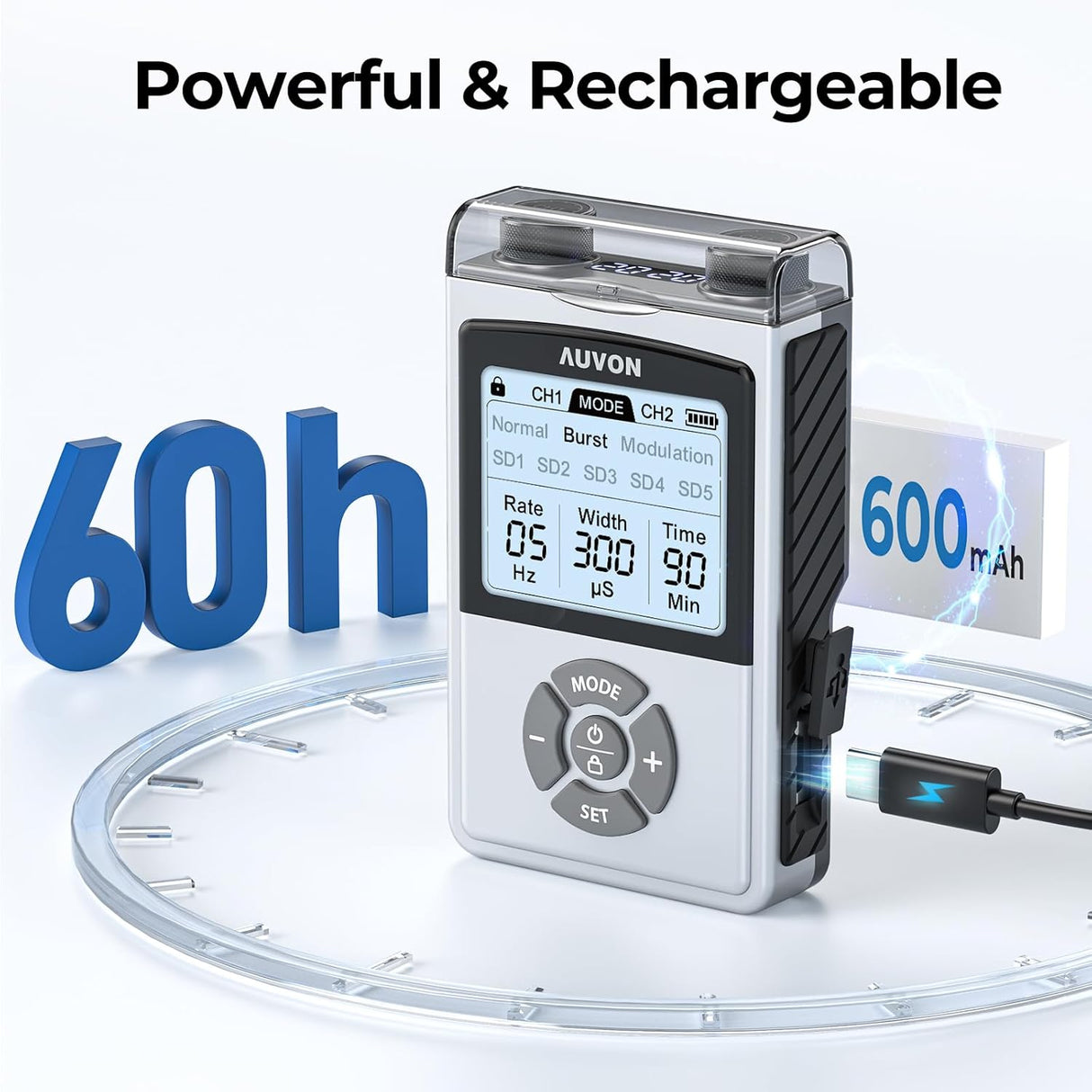 AUVON Rechargeable Digital TENS Unit Muscle Stimulator – PT1 Pro