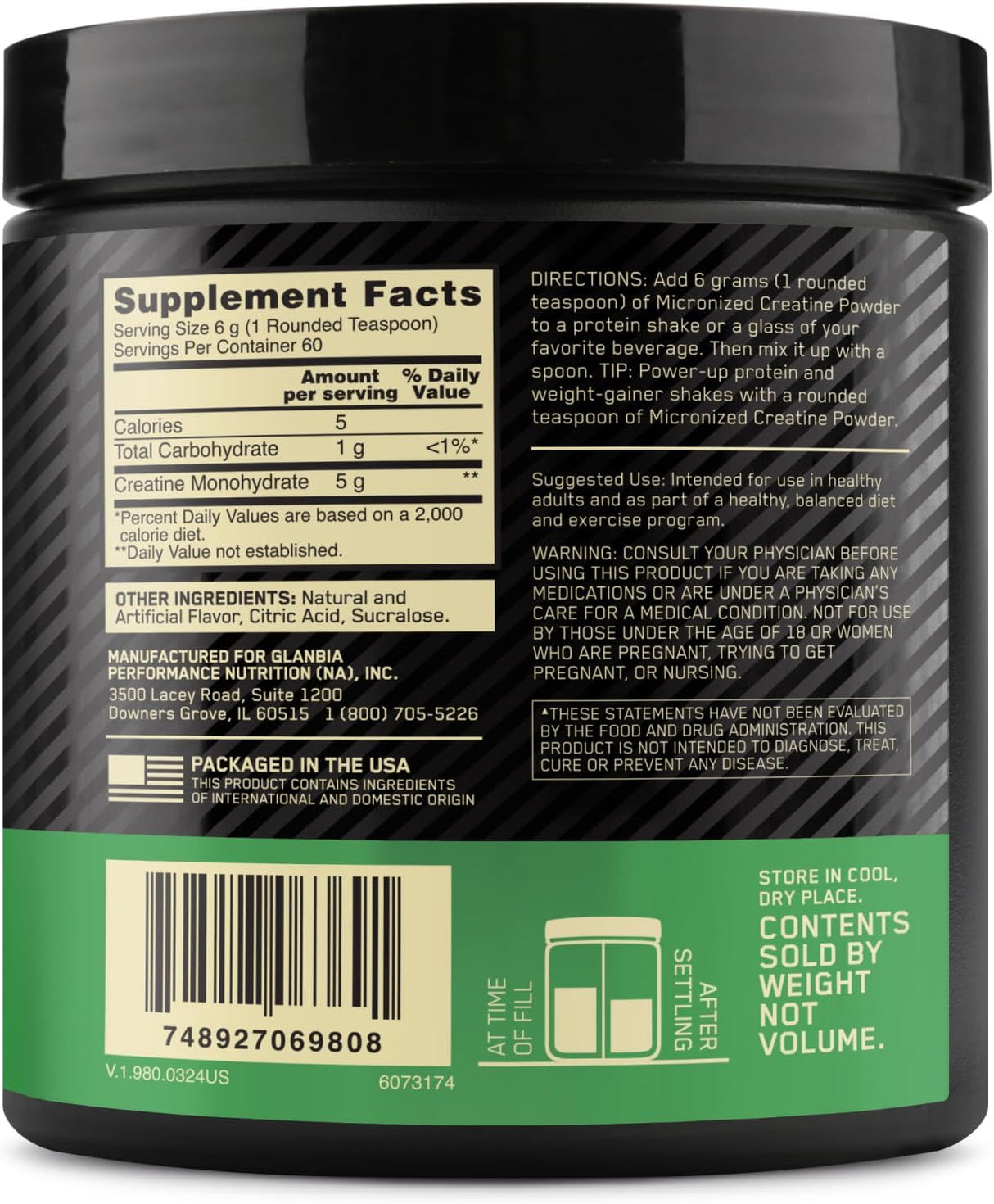 Optimum Nutrition Creatine Monohydrate – Blueberry Lemonade Flavor