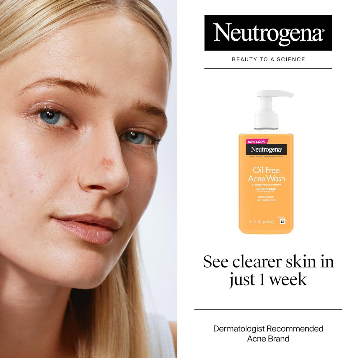 Neutrogena Oil-Free Acne Face Wash with 2% Salicylic Acid, 9.1 fl oz