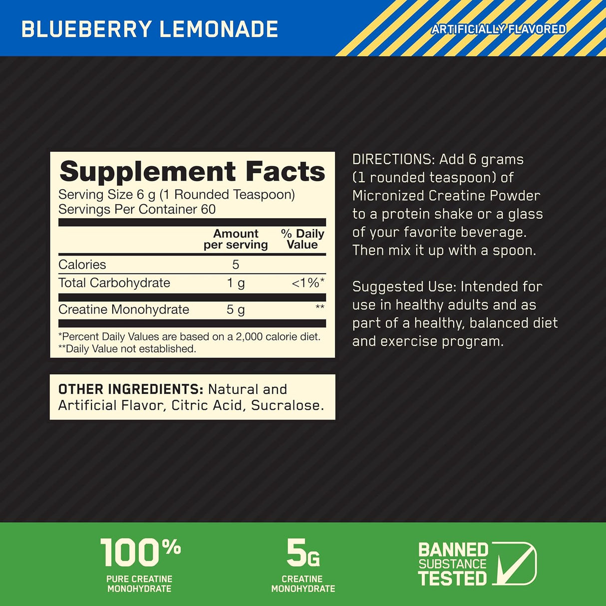 Optimum Nutrition Creatine Monohydrate – Blueberry Lemonade Flavor