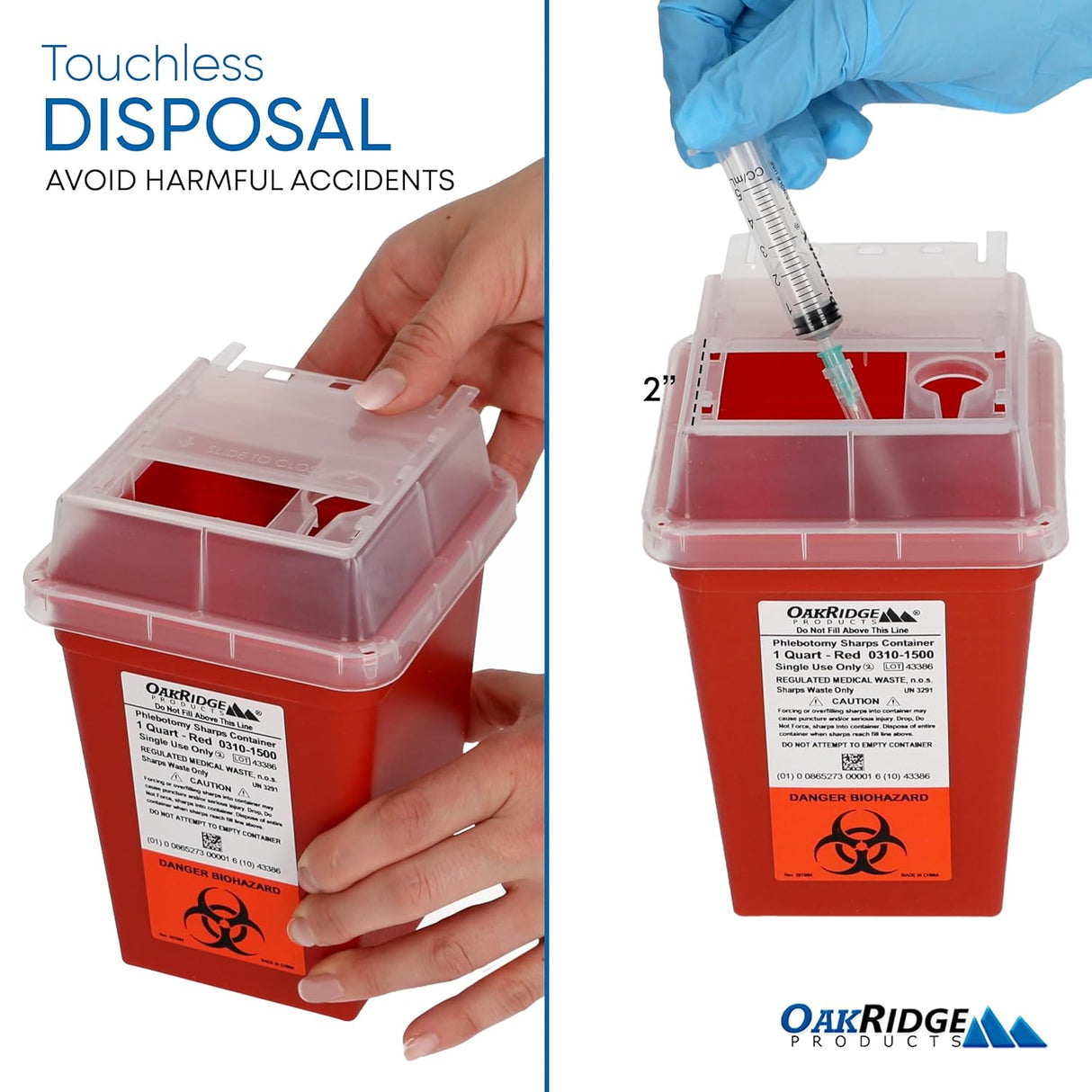Oakridge Products Sharps Container 1 Quart Biohazard Needle Disposal