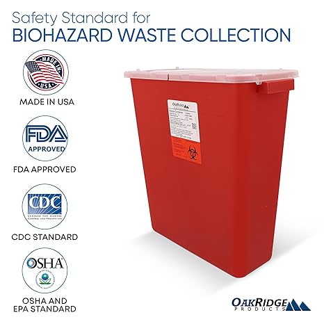 Oakridge Products Large Sharps Container 3 Gallon Biohazard Disposal