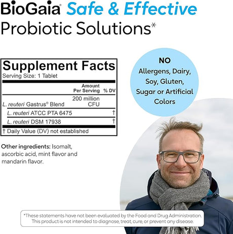 BioGaia Gastrus Gut Health Probiotic – 30 Chewable Tablets