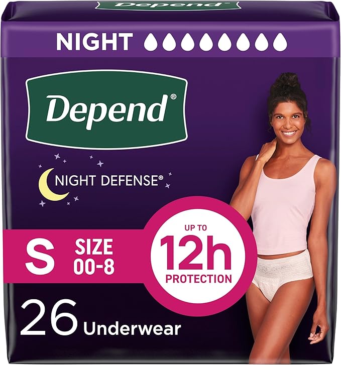Depend Night Defense Women’s Incontinence Underwear, Small, Blush