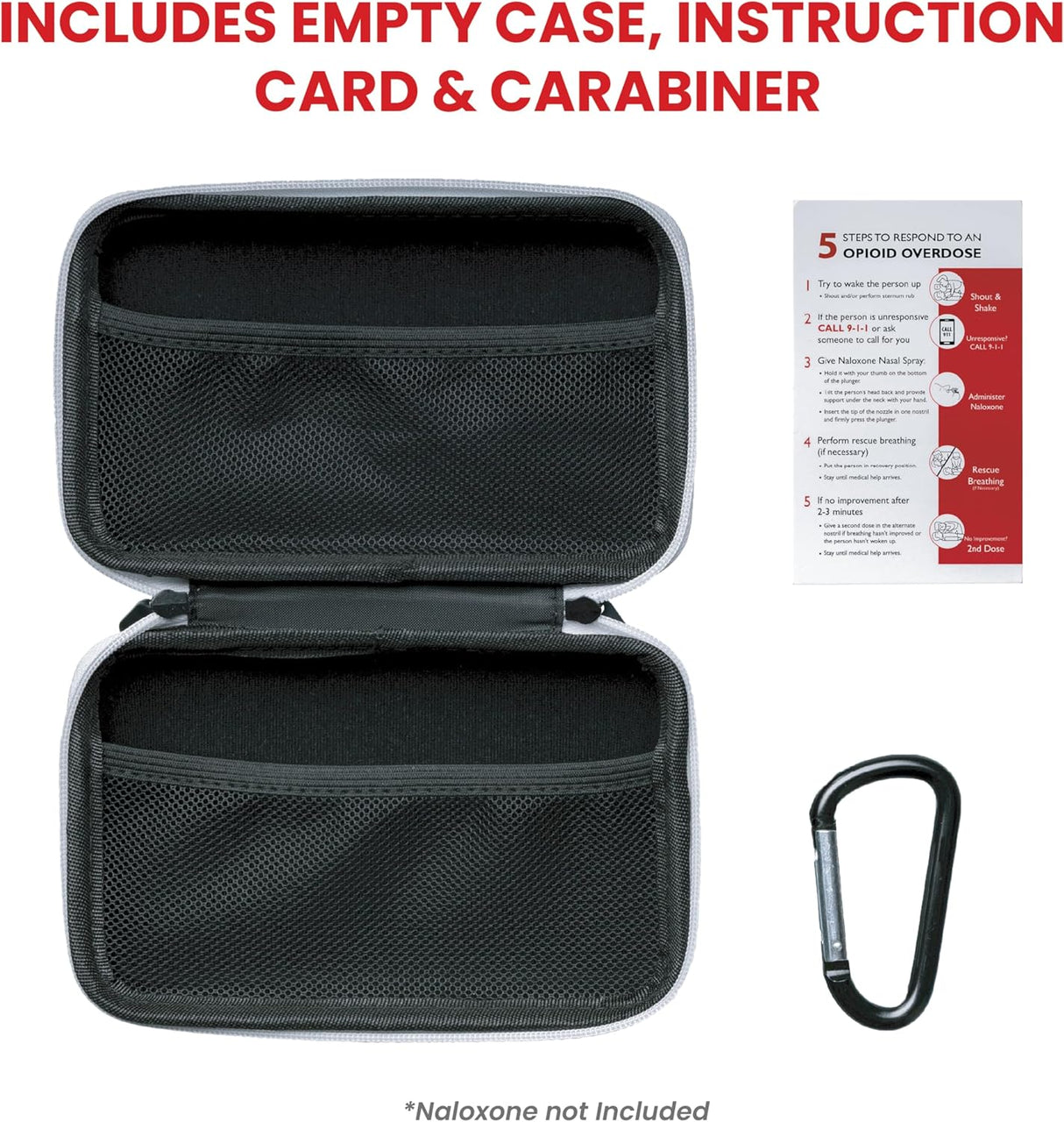 Hardshell Naloxone Response Case — Water-Resistant EVA with Double Pocket & Carabiner (7×4.5×2″)