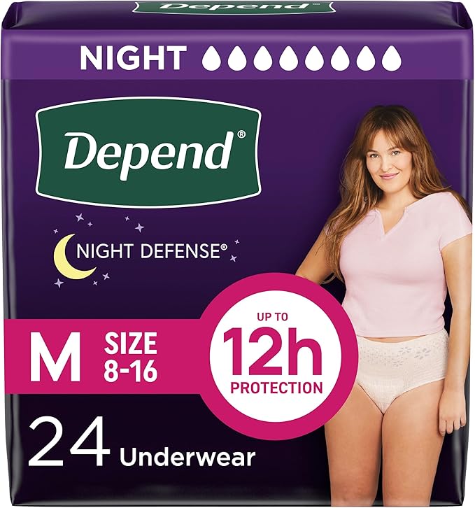 Depend Night Defense Women’s Incontinence Underwear, Medium, Blush