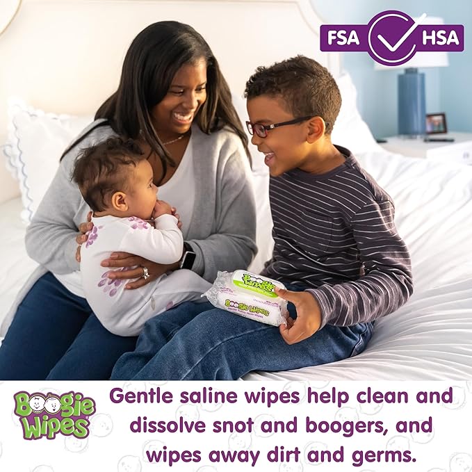 Boogie Saline Nose Wipes for Baby & Kids – Unscented, Aloe-Infused