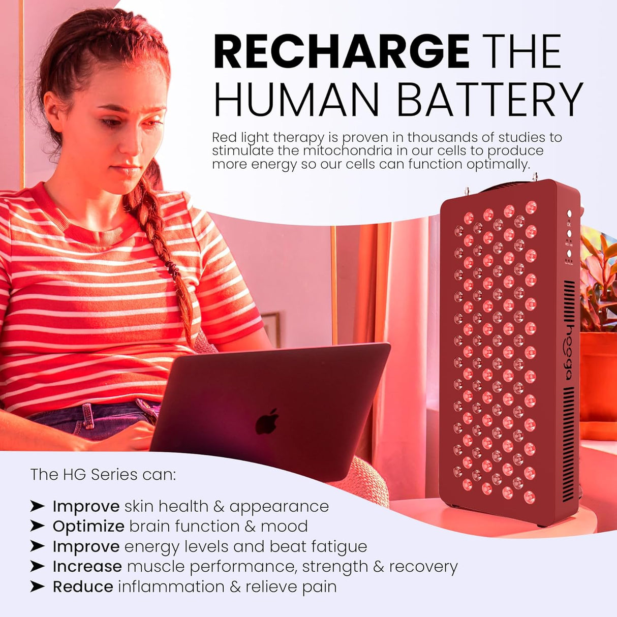 Hooga HG300 Red Light Therapy Device – 60 LED, 660nm & 850nm