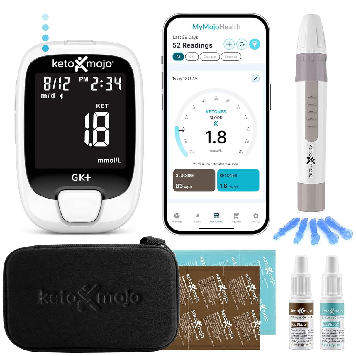 Keto-Mojo GK+ Bluetooth Glucose & Ketone Testing Kit