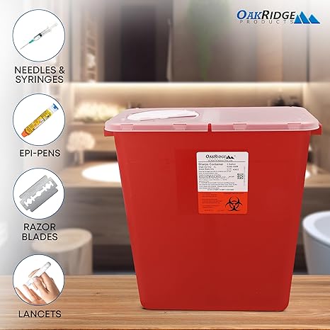 Oakridge Products Large Sharps Container 3 Gallon Biohazard Disposal