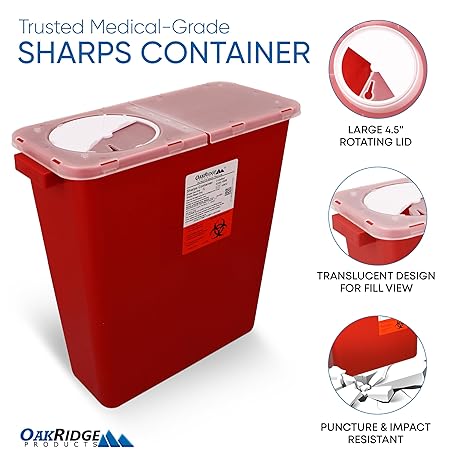 Oakridge Products Large Sharps Container 3 Gallon Biohazard Disposal